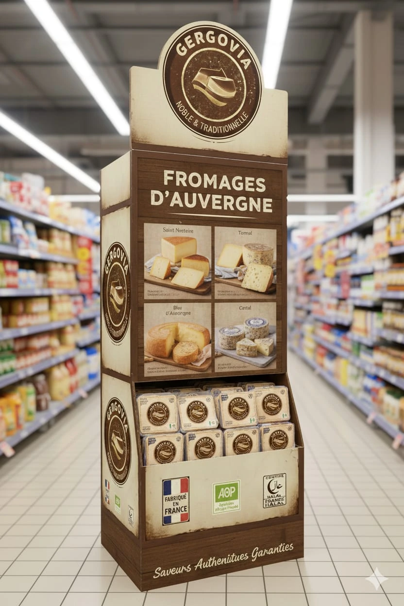 Présentoir de fromages Gergovia : engagement halal, AOP et contrôle qualité