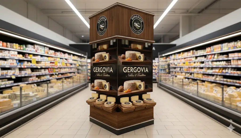 Vitrine réfrigérée de fromages Gergovia en point de vente - fromages halal d'exception